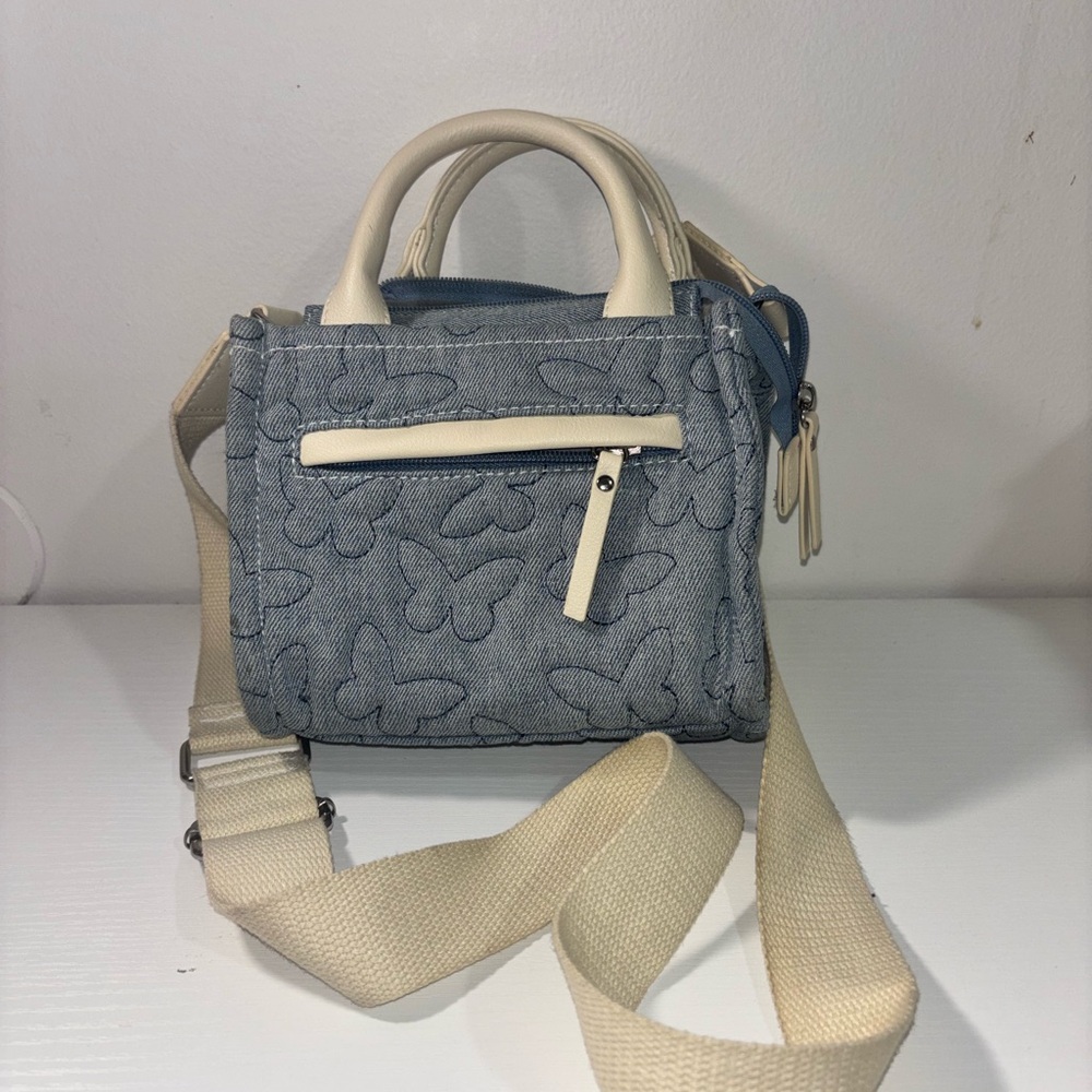 Stylish Blue and Cream Women's Handbag
